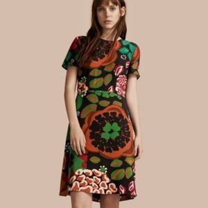 BURBERRY Floral Print Silk A-line Dress